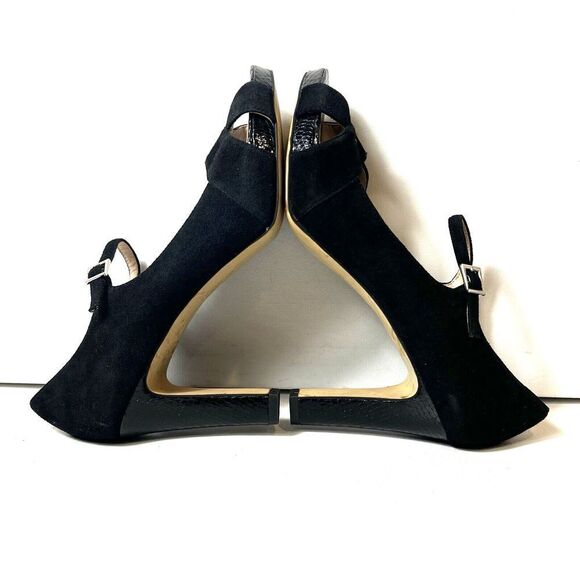 Franco Sarto Womens Size 9.5 M Ankle Strap High Heels Peep Toe Black Suede Shoes - Picture 5 of 10